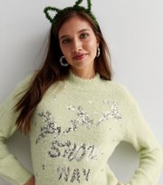 Sunshine Soul Mint Green Fluffy Knit Sequin Snow Way Logo Jumper
